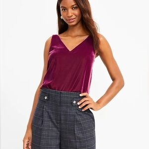 LOFT Sleeveless Velvet Double V Shell Top Chiffon Lined Fig Berry Medium Petite